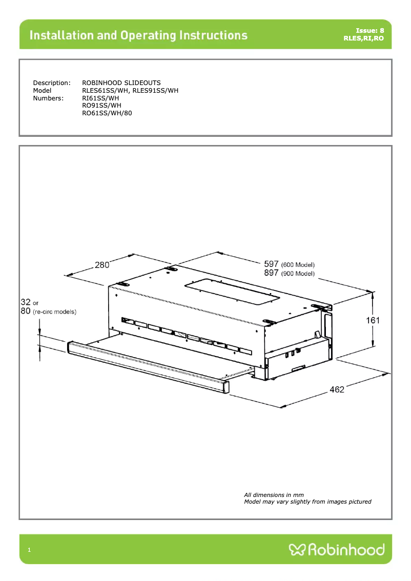 Page 1 de la notice Manuel utilisateur Robinhood RLES91SS/WH