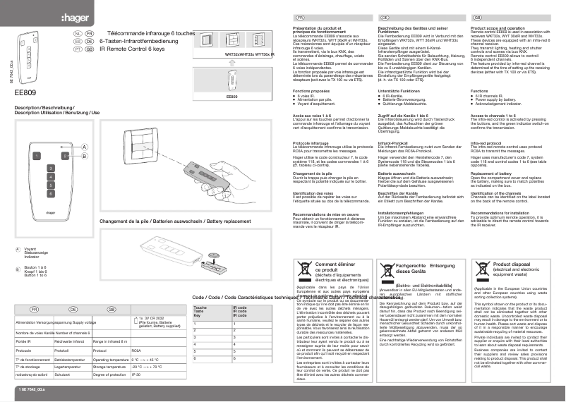 Page 1 de la notice Manuel utilisateur Hager EE809