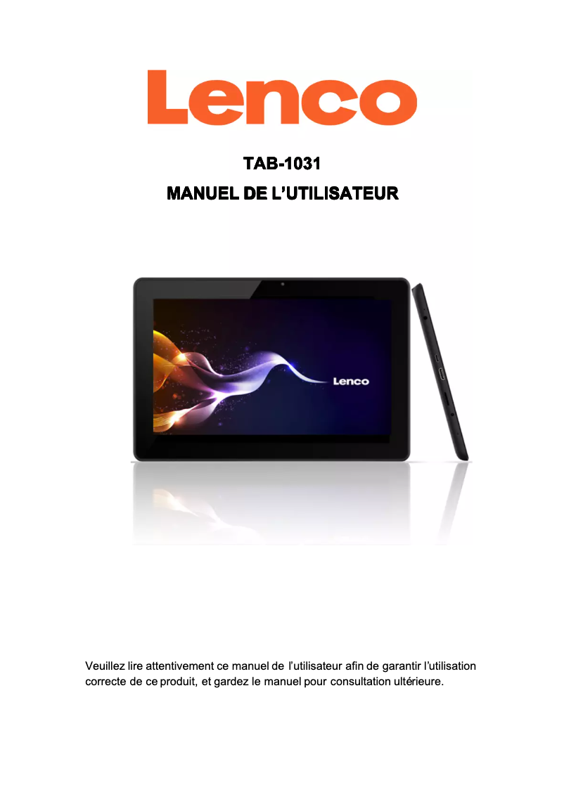 Page n°1 - Manuel utilisateur Lenco TAB-1031
