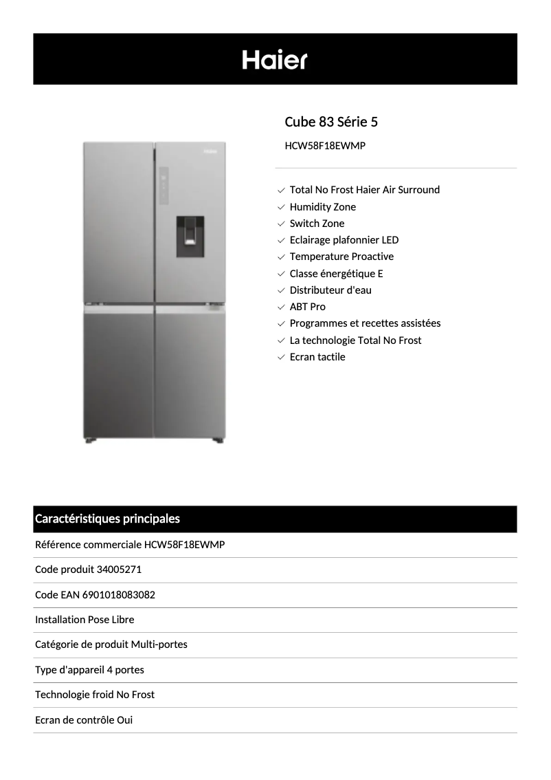 Image de la première page du manuel de l'appareil HCW58F18EWMP