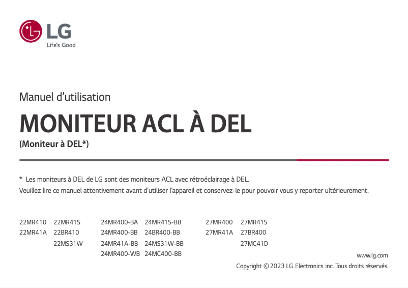 Page n°1 - Manuel utilisateur LG 27MR41A