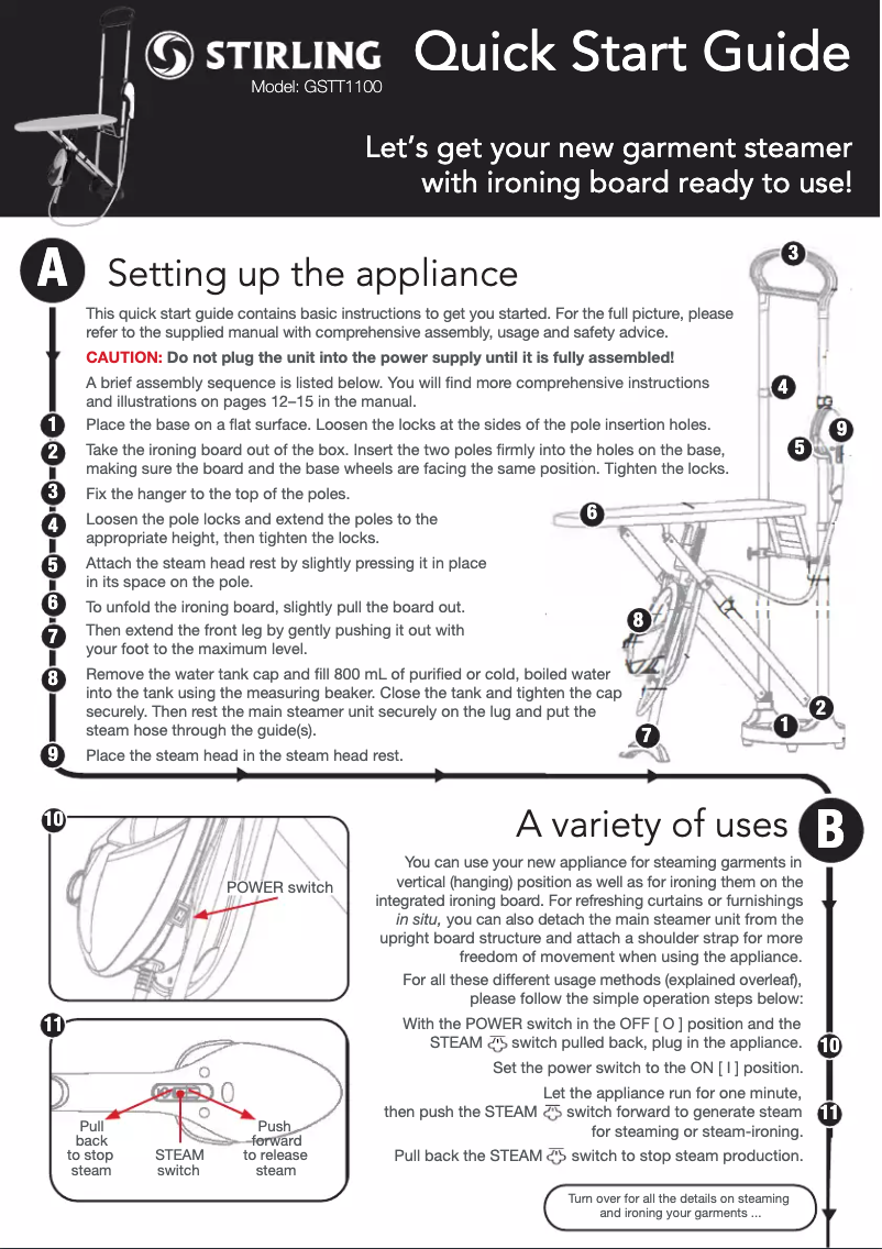 Page 1 de la notice Guide de démarrage rapide Stirling GSTT1100