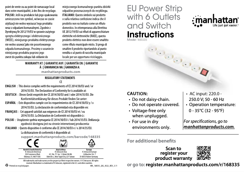 Page 1 de la notice Manuel utilisateur Manhattan 168335