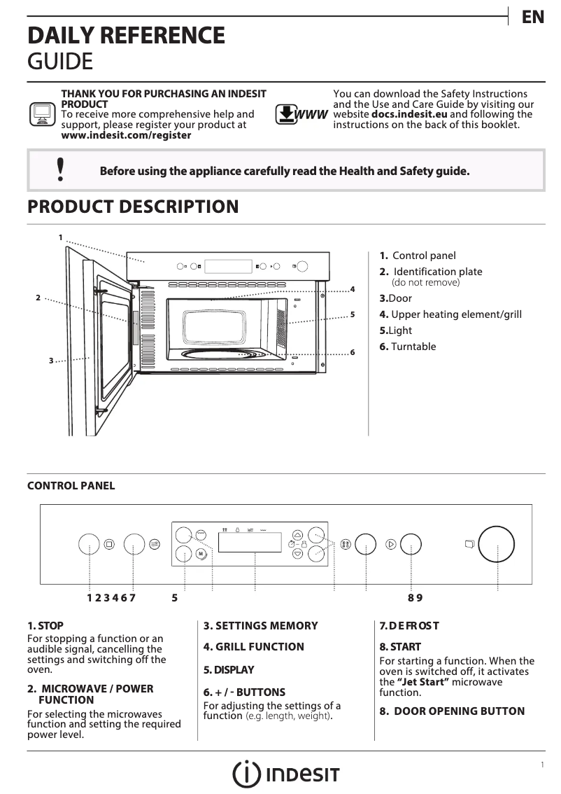 Page 1 de la notice Manuel utilisateur Indesit MWI 5213 IX UK