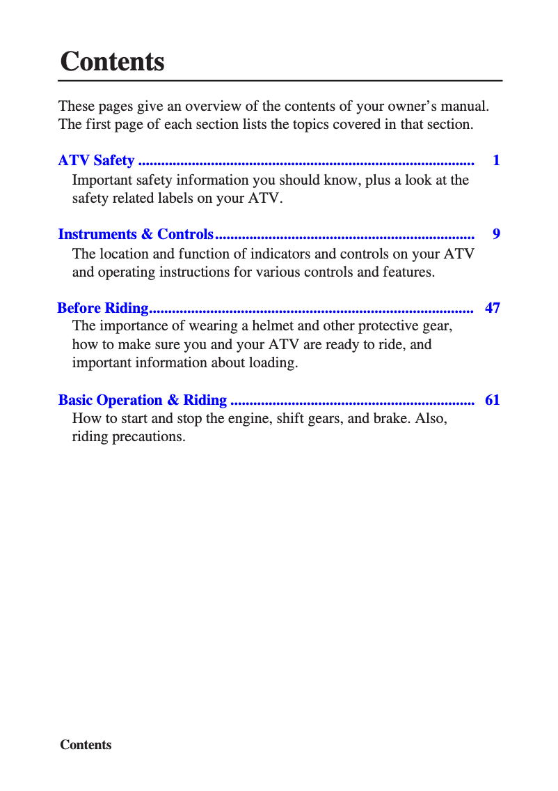 Page n°1 - Manuel utilisateur Honda FourTrax Foreman TRX500FE (2011)