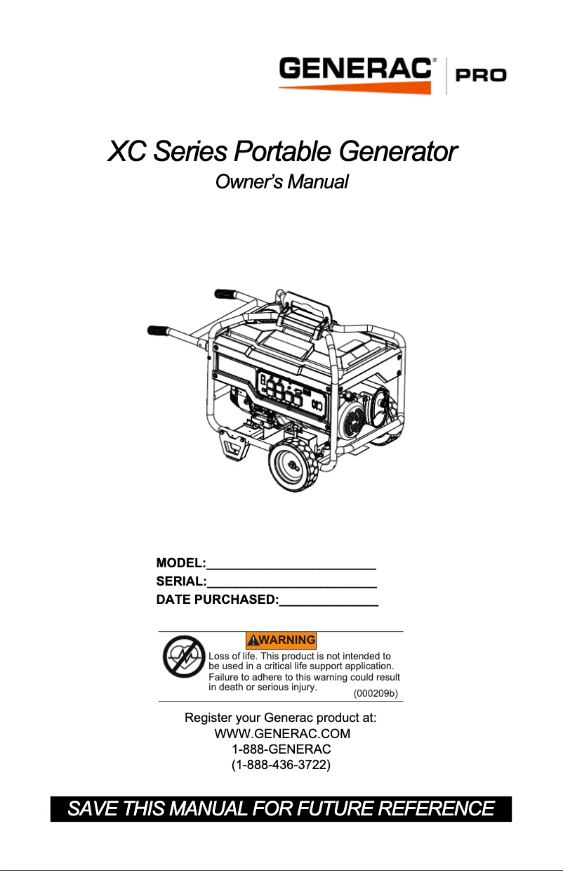 Page n°1 - Manuel utilisateur Generac XC6500