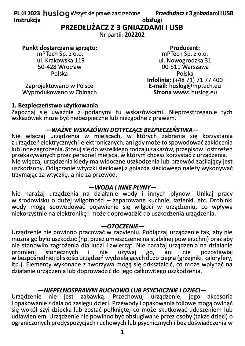 Page 1 de la notice Manuel utilisateur Huslog EMX-190224