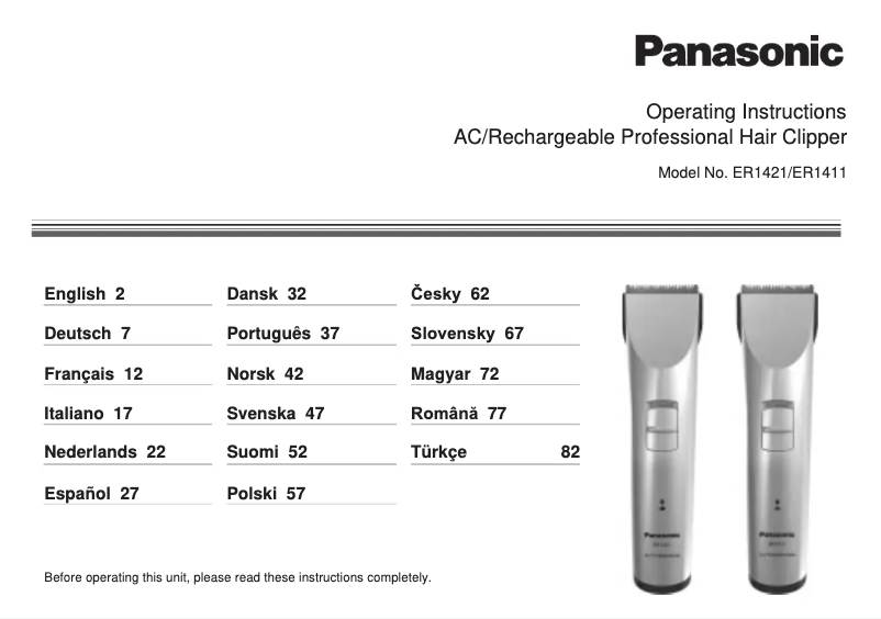 Page n°1 - Manuel utilisateur Panasonic ER1411