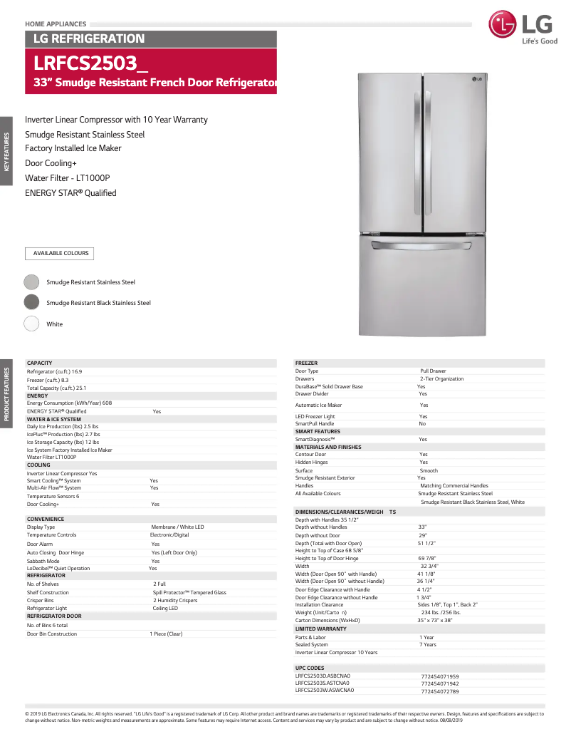 Página 1 del manual Ficha técnica LG LRFCS2503D