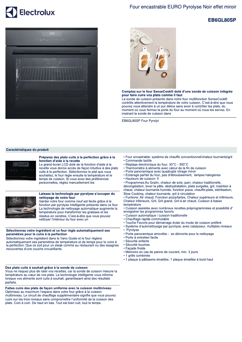 Page 1 de la notice Fiche technique Electrolux EB6GL80SP