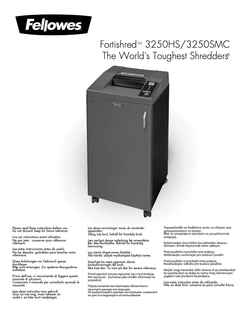 Page 1 de la notice Manuel utilisateur Fellowes Fortishred 3250HS