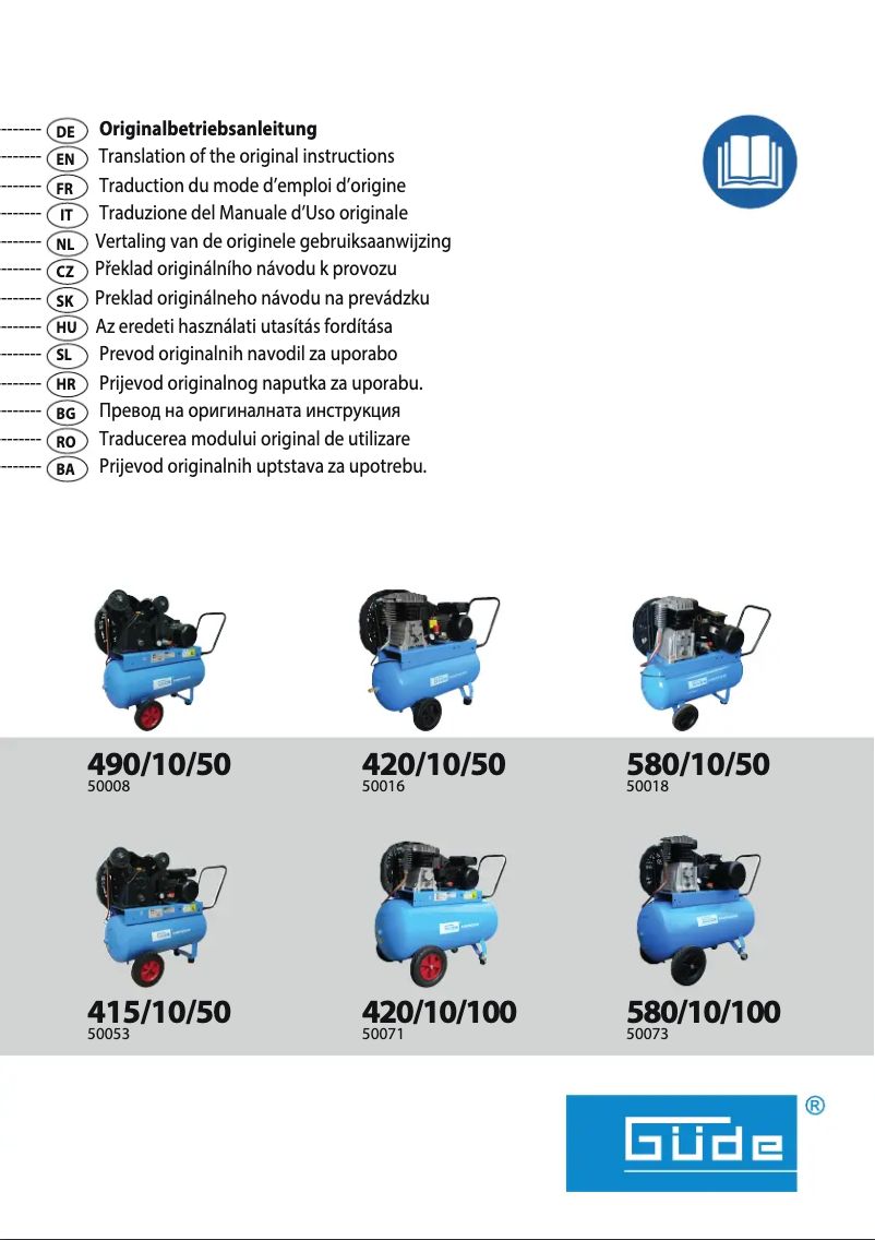 Page 1 de la notice Manuel utilisateur Güde Kompressor 580/10/100 400V