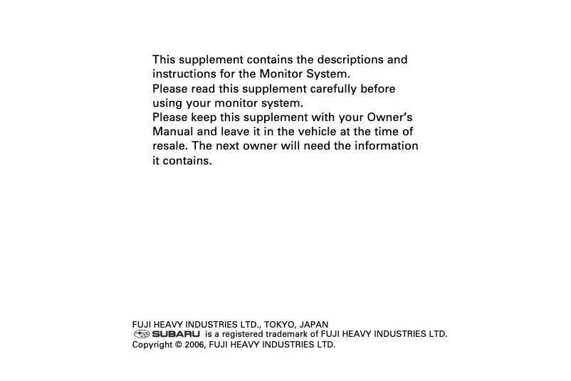 Page 1 de la notice Manuel utilisateur Subaru Tribeca (2010)