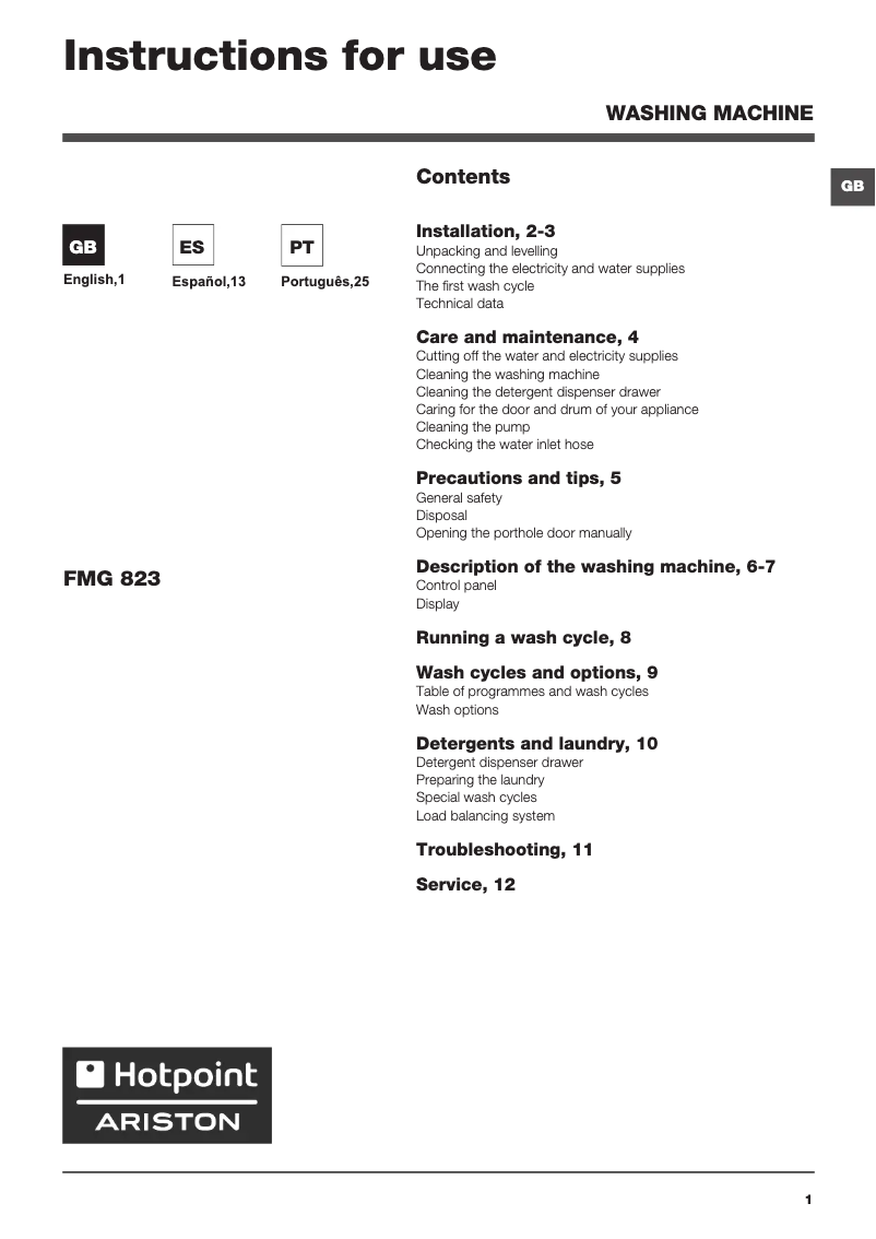 Image de la première page du manuel de l'appareil FMG 823B EU