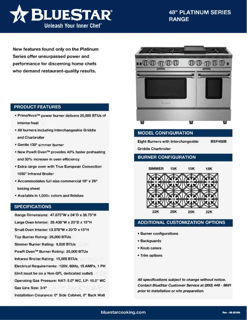 Page 1 de la notice Fiche technique BlueStar BSP488BPLT-BRBRTR