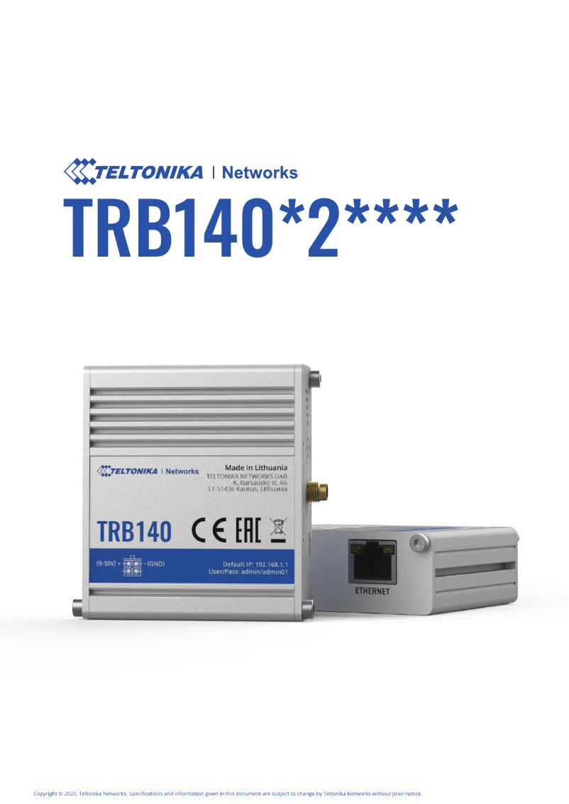 Page 1 de la notice Fiche technique Teltonika TRB140