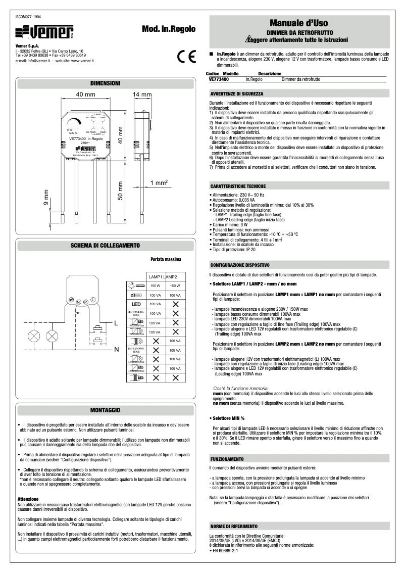 Image de la première page du manuel de l'appareil In.Regolo