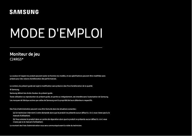 Page 1 de la notice Manuel utilisateur Samsung C24RG50FQM