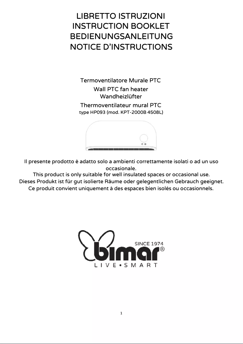 Page 1 de la notice Manuel utilisateur Bimar HP093