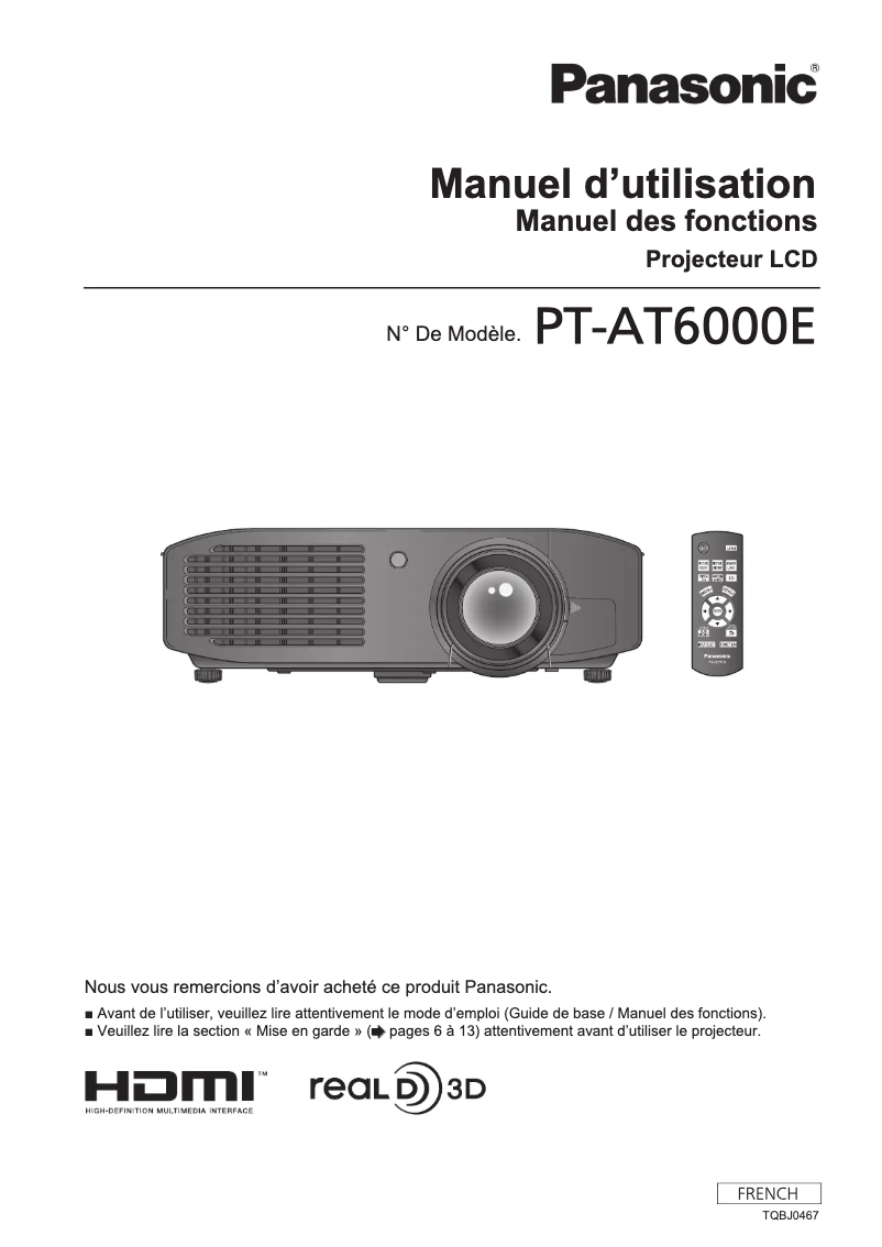Image de la première page du manuel de l'appareil PT-AT6000E