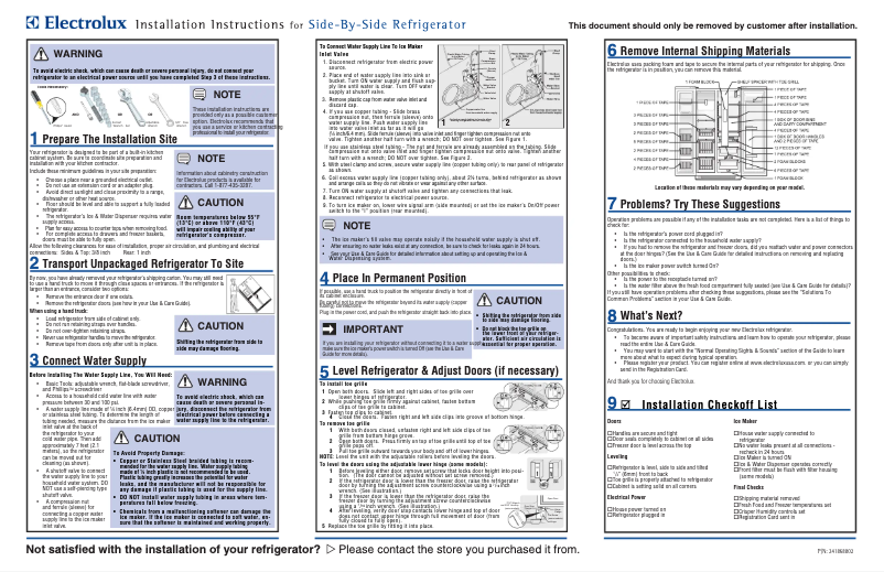 Page n°1 - Guide d'installation Electrolux EI26SS55GS