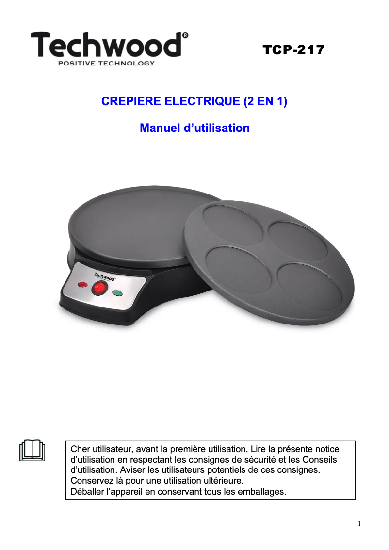 Page 1 de la notice Manuel utilisateur Techwood TCP-217