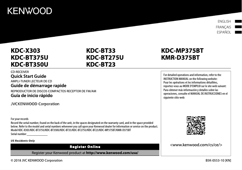 Image de la première page du manuel de l'appareil KDC-BT375U