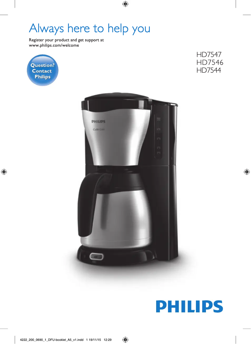 Image de la première page du manuel de l'appareil Café Gaia HD7547