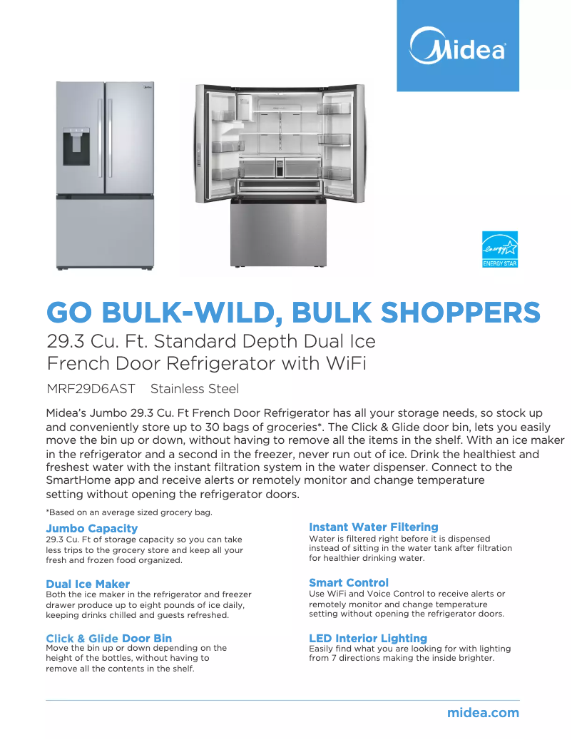 Page 1 de la notice Fiche technique Midea MRF29D6AST