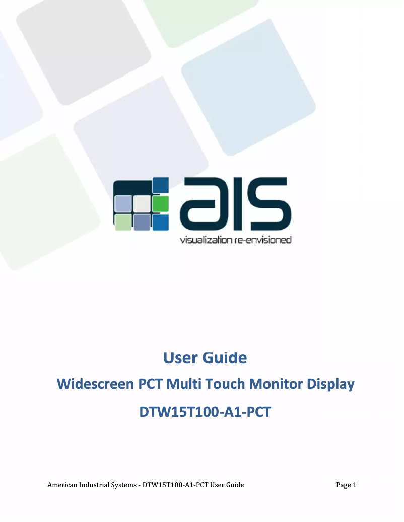 Page n°1 - Manuel utilisateur AIS DTW15T100-A1-PCT