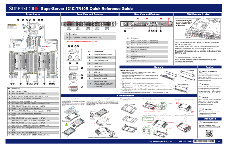 Page 1 de la notice Guide de démarrage rapide Supermicro SuperServer SYS-121C-TN10R
