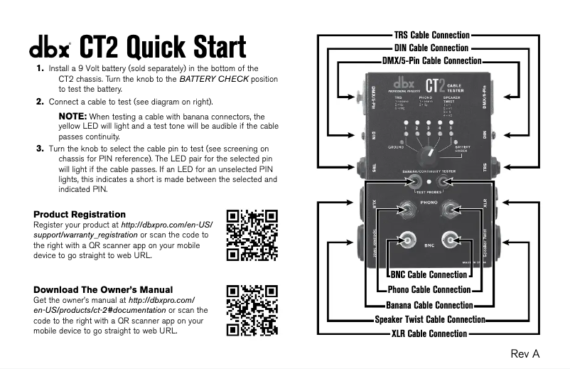 Page 1 de la notice Guide de démarrage rapide DBX CT2
