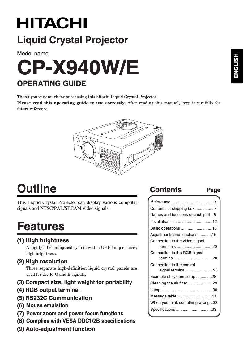 Image de la première page du manuel de l'appareil CP-X960WA