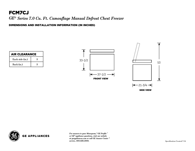 Page n°1 - Fiche technique GE FCM7CJCD