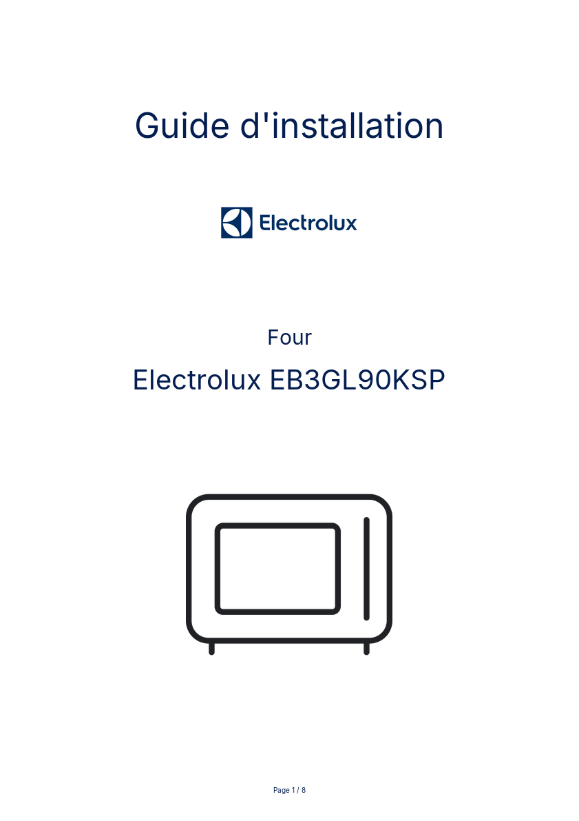 Page n°1 - Guide d'installation Electrolux EB3GL90KSP