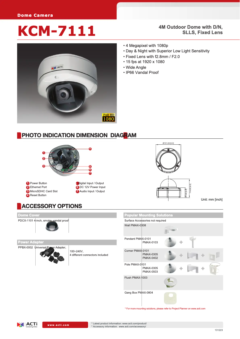 Page 1 de la notice Fiche technique ACTi KCM-7111