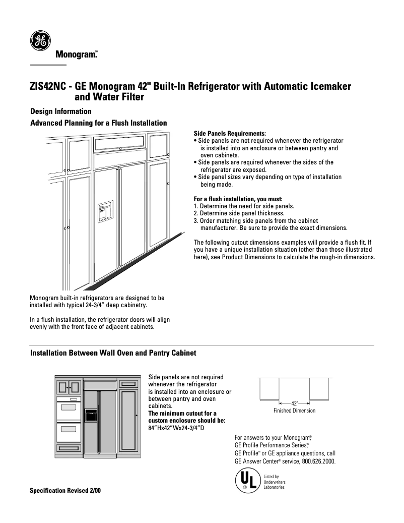Page n°1 - Fiche technique GE ZIS42NC