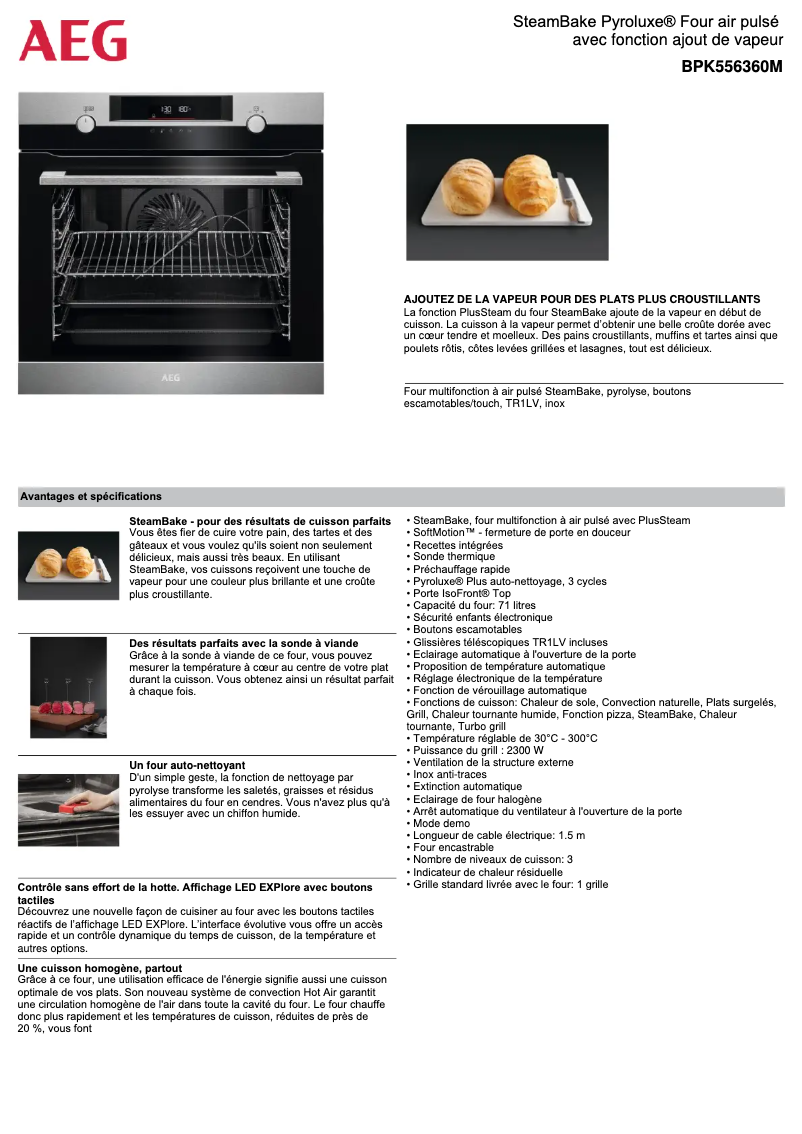 Page 1 de la notice Fiche technique AEG BPK556360M