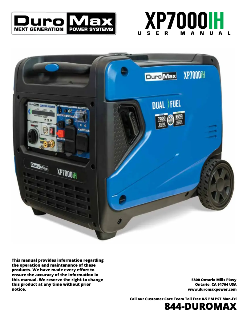 Page n°1 - Manuel utilisateur DuroMax XP7000iH