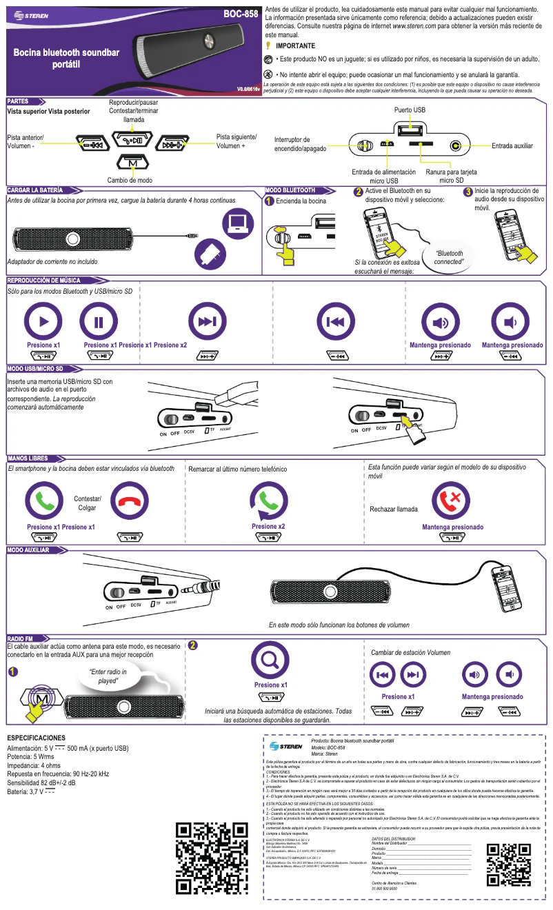 Page n°1 - Manuel utilisateur Steren BOC-858