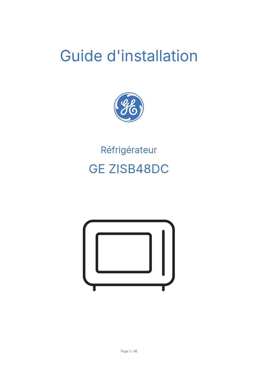 Page n°1 - Guide d'installation GE ZISB48DC