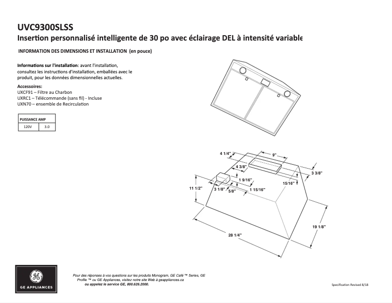 Página 1 del manual Ficha técnica Monogram UVC9300SLSS
