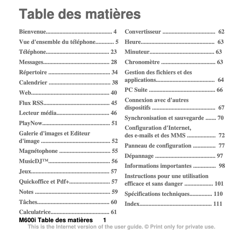 Image de la première page du manuel de l'appareil M600i