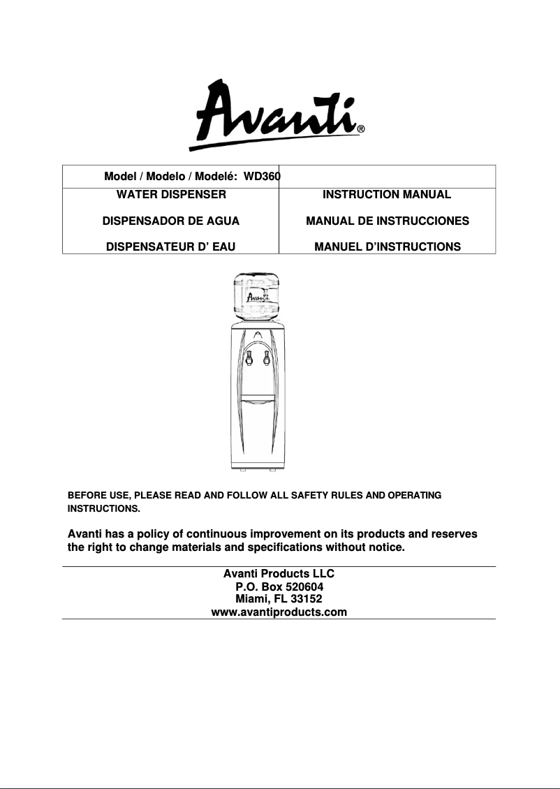 Page n°1 - Manuel utilisateur Avanti WD360