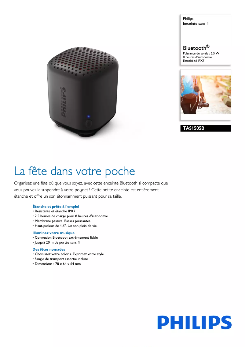 Page 1 of the manual Technical Sheet Philips TAS1505B