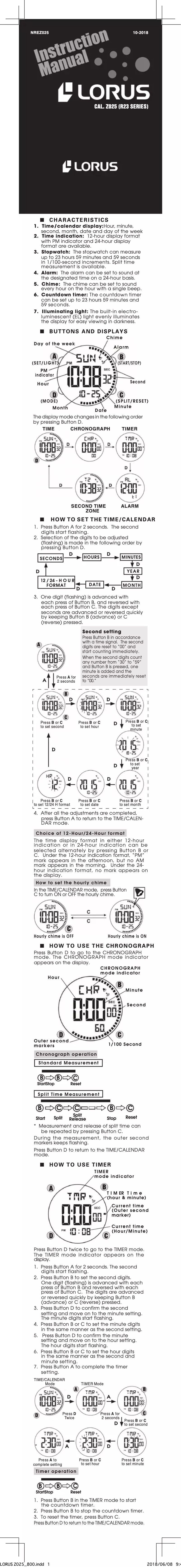 Page 1 de la notice Manuel utilisateur Lorus Z025