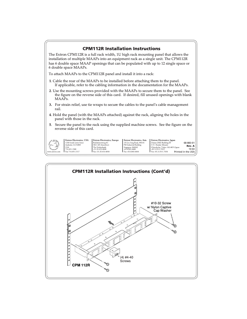 Page 1 de la notice Manuel utilisateur Extron CPM112R