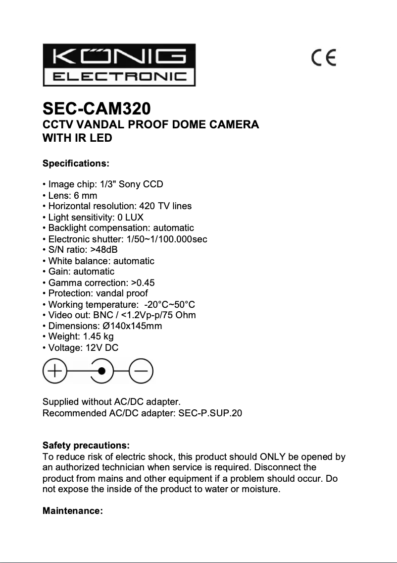 Page n°1 - Manuel utilisateur Konig SEC-CAM320