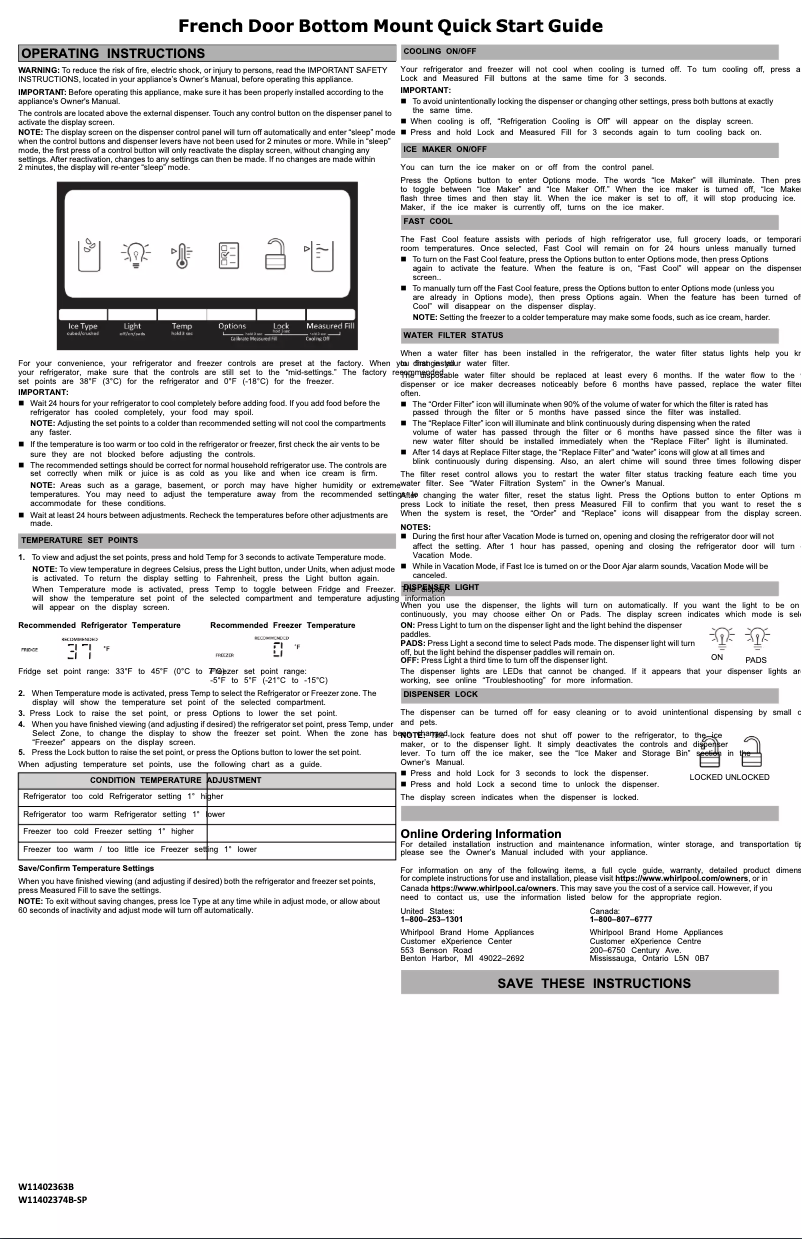 Página 1 del manual Guía de inicio rápido Whirlpool WRX735SDHV