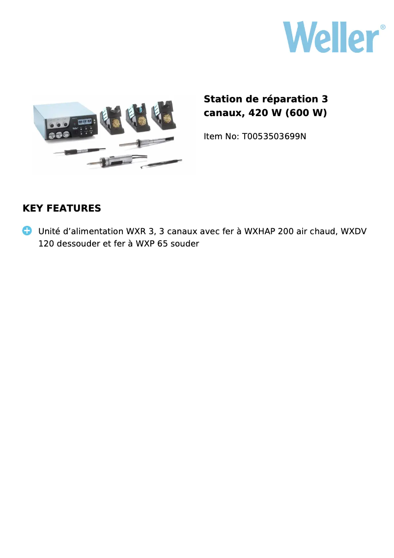 Page n°1 - Fiche technique Weller WXR 3032